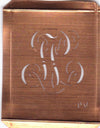 PV - Hübsche alte Kupfer Schablone mit 3 Monogramm-Ausführungen