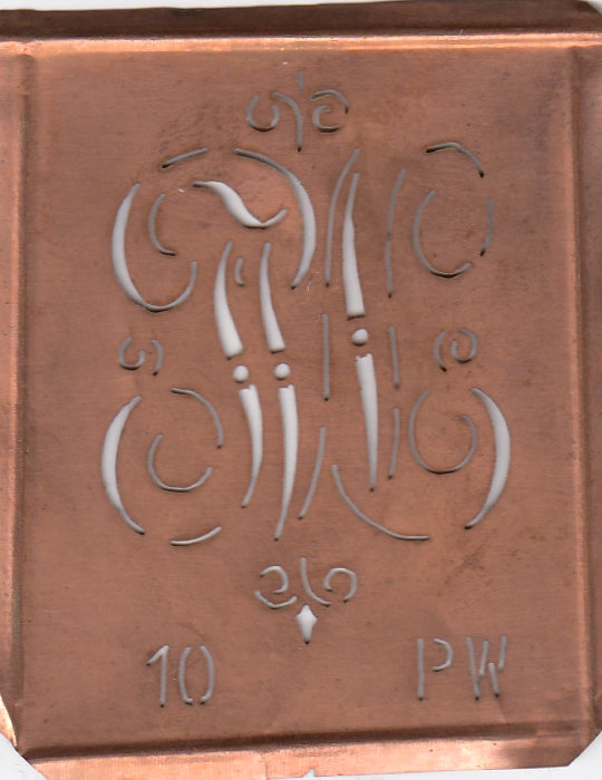 PW - Alte Monogrammschablone aus Kupfer