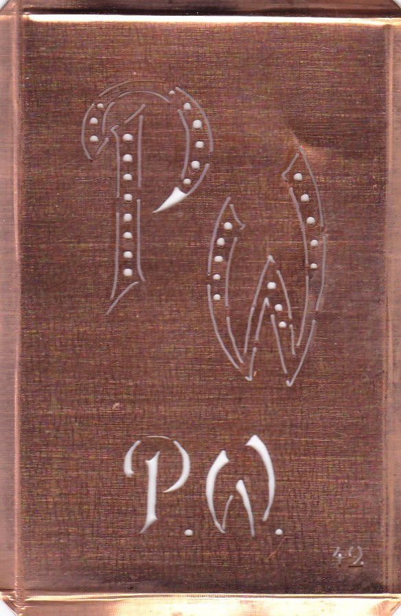 PW - Interessante alte Kupfer-Schablone zum Sticken von Monogrammen