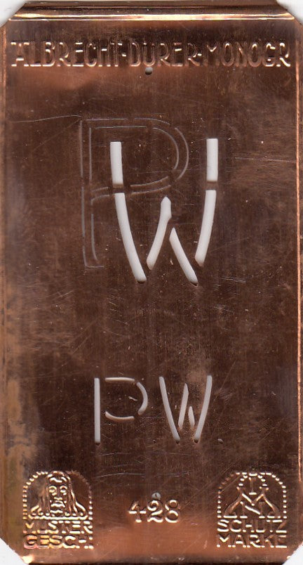 PW - Kleine Monogramm-Schablone in Jugendstil-Schrift