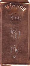PW - Hübsche alte Kupfer Schablone mit 3 Monogramm-Ausführungen