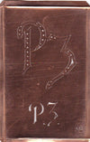 PZ - Interessante alte Kupfer-Schablone zum Sticken von Monogrammen