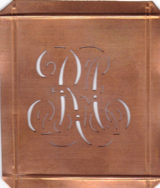 RA - Hübsche alte Kupfer Schablone mit 3 Monogramm-Ausführungen