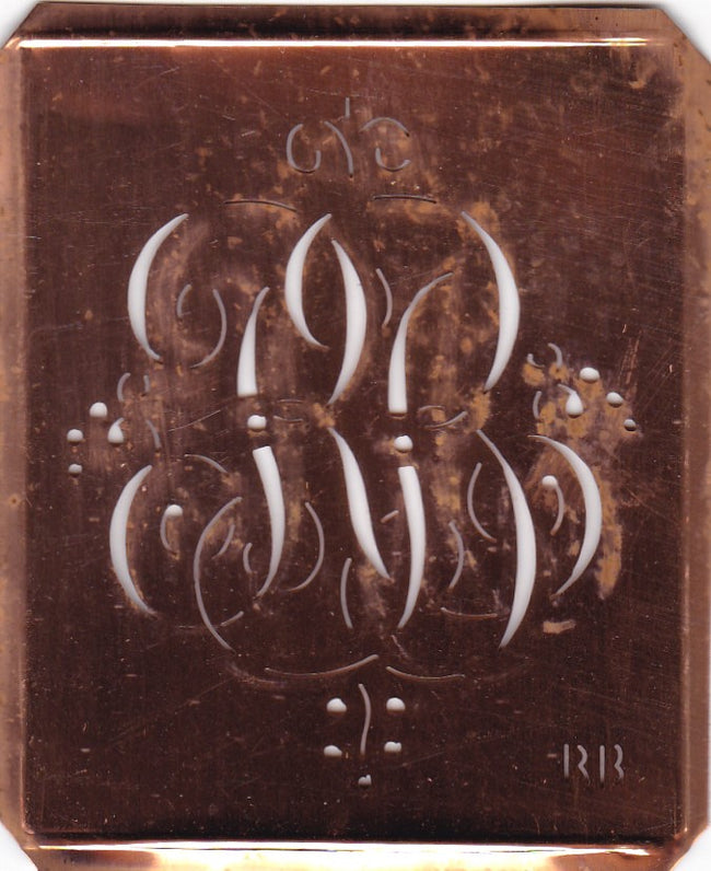 RB - Antiquität aus Kupferblech zum Sticken von Monogrammen und mehr