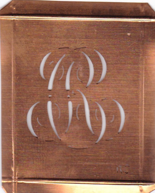 RC - Hübsche alte Kupfer Schablone mit 3 Monogramm-Ausführungen
