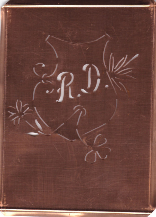 RD - Seltene Stickvorlage - Uralte Wäscheschablone mit Wappen - Medaillon