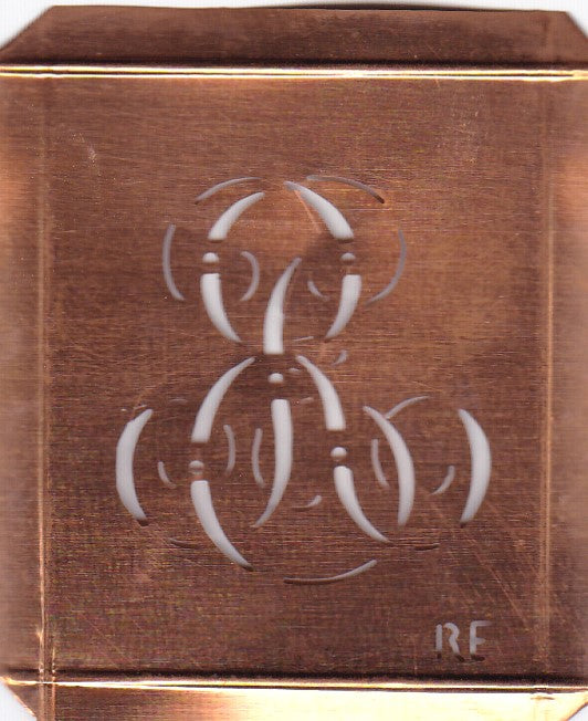 RE - Hübsche alte Kupfer Schablone mit 3 Monogramm-Ausführungen