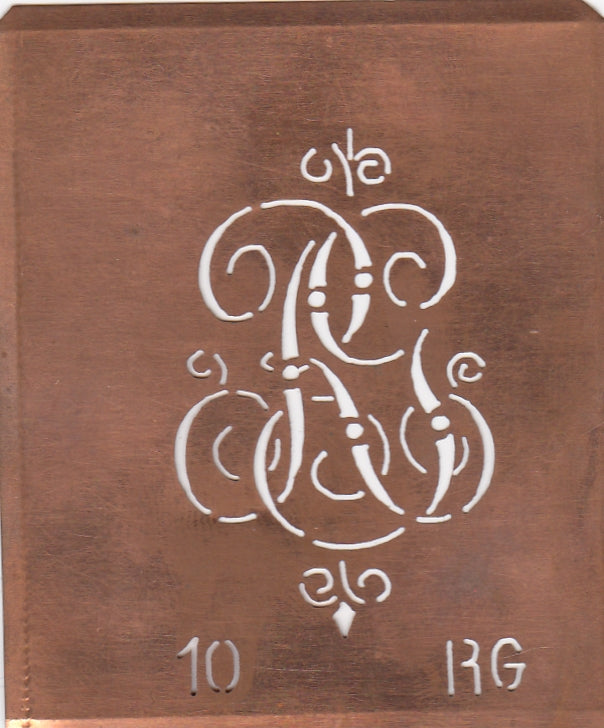 RG - Alte Monogrammschablone aus Kupfer