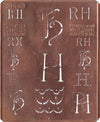 RH - Uralte Monogrammschablone aus Kupferblech