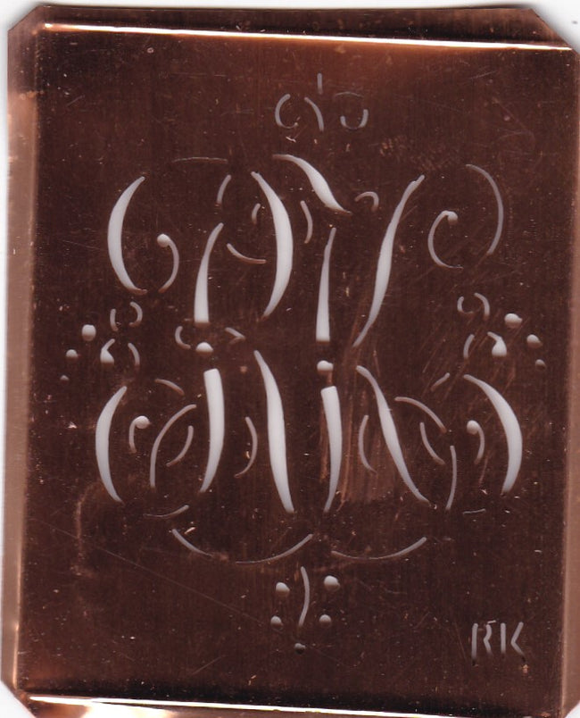 RK - Antiquität aus Kupferblech zum Sticken von Monogrammen und mehr
