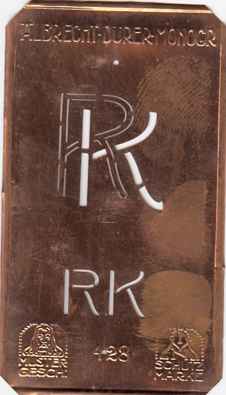 RK - Kleine Monogramm-Schablone in Jugendstil-Schrift