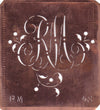 RM - Alte Schablone aus Kupferblech mit klassischem verschlungenem Monogramm 