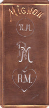 RM - Hübsche alte Kupfer Schablone mit 3 Monogramm-Ausführungen