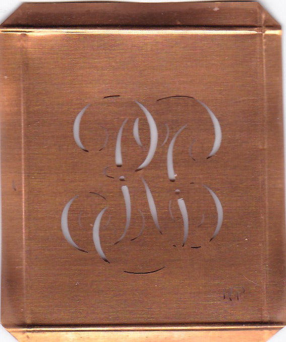 RP - Hübsche alte Kupfer Schablone mit 3 Monogramm-Ausführungen