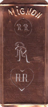 RR - Hübsche alte Kupfer Schablone mit 3 Monogramm-Ausführungen
