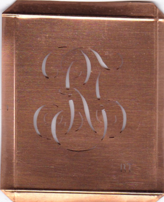 RT - Hübsche alte Kupfer Schablone mit 3 Monogramm-Ausführungen