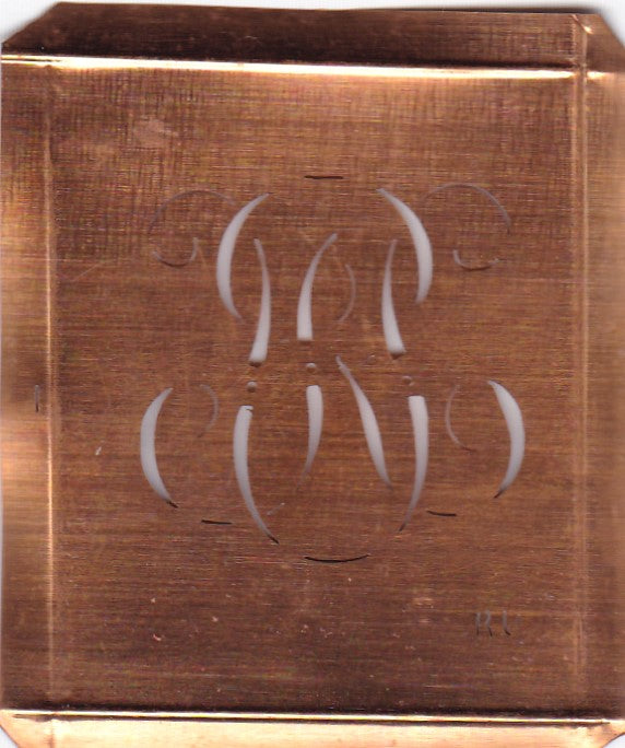 RU - Hübsche alte Kupfer Schablone mit 3 Monogramm-Ausführungen