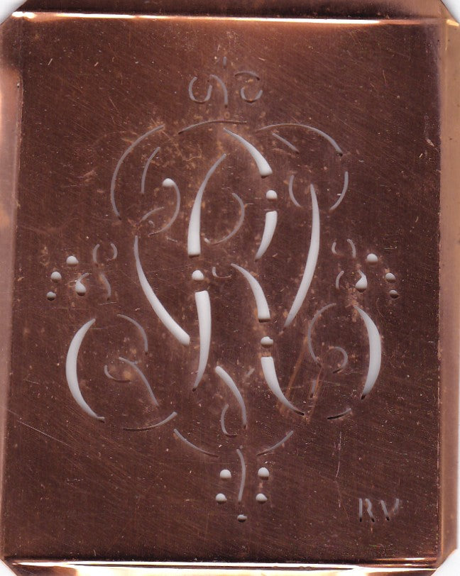 RV - Antiquität aus Kupferblech zum Sticken von Monogrammen und mehr