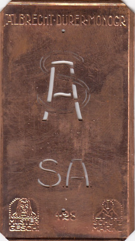 SA - Kleine Monogramm-Schablone in Jugendstil-Schrift