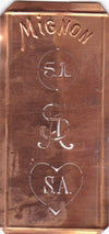 SA - Hübsche alte Kupfer Schablone mit 3 Monogramm-Ausführungen