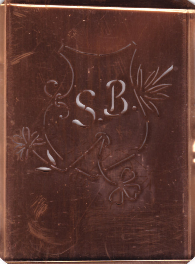 SB - Seltene Stickvorlage - Uralte Wäscheschablone mit Wappen - Medaillon