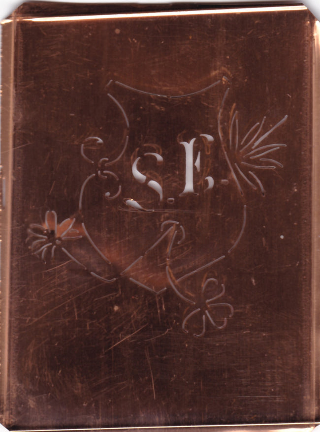 SE - Seltene Stickvorlage - Uralte Wäscheschablone mit Wappen - Medaillon