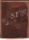 SF - Seltene Stickvorlage - Uralte Wäscheschablone mit Wappen - Medaillon