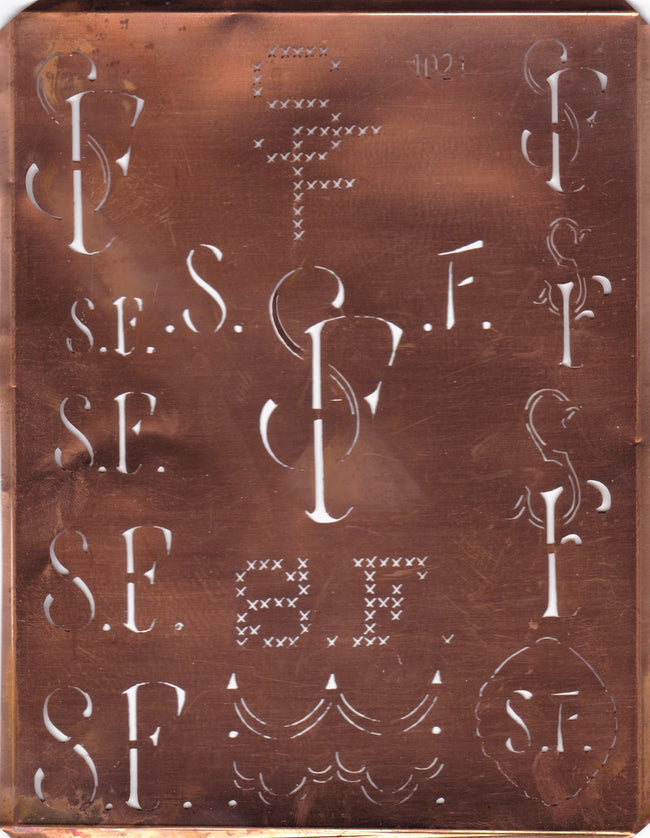 SF - Große attraktive Kupferschablone mit vielen Monogrammen