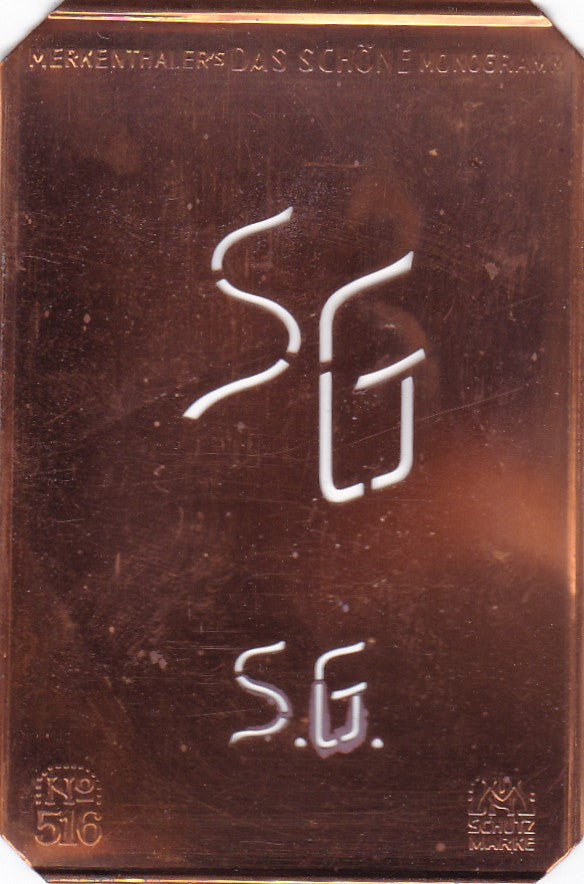 SG - Alte sachlich designte Monogrammschablone zum Sticken