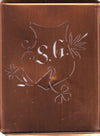 SG - Seltene Stickvorlage - Uralte Wäscheschablone mit Wappen - Medaillon
