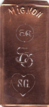 SG - Hübsche alte Kupfer Schablone mit 3 Monogramm-Ausführungen
