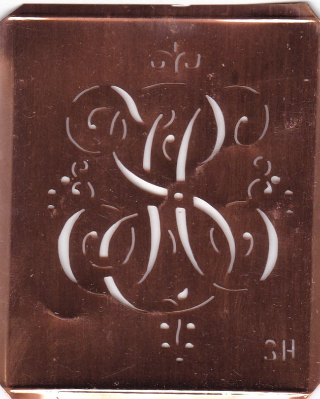 SH - Antiquität aus Kupferblech zum Sticken von Monogrammen und mehr