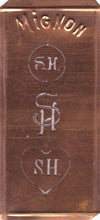 SH - Hübsche alte Kupfer Schablone mit 3 Monogramm-Ausführungen