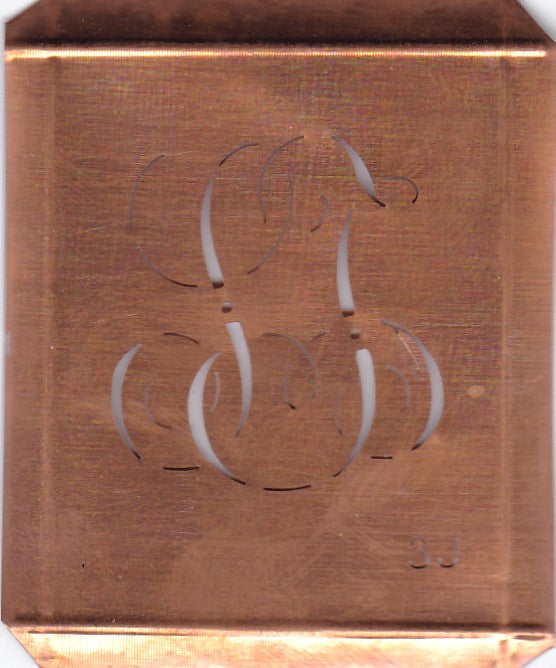 SJ - Hübsche alte Kupfer Schablone mit 3 Monogramm-Ausführungen