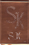 SK - Interessante alte Kupfer-Schablone zum Sticken von Monogrammen