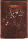 SM - Seltene Stickvorlage - Uralte Wäscheschablone mit Wappen - Medaillon