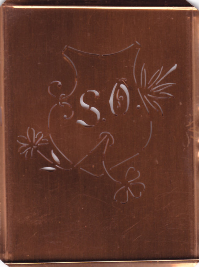 SO - Seltene Stickvorlage - Uralte Wäscheschablone mit Wappen - Medaillon