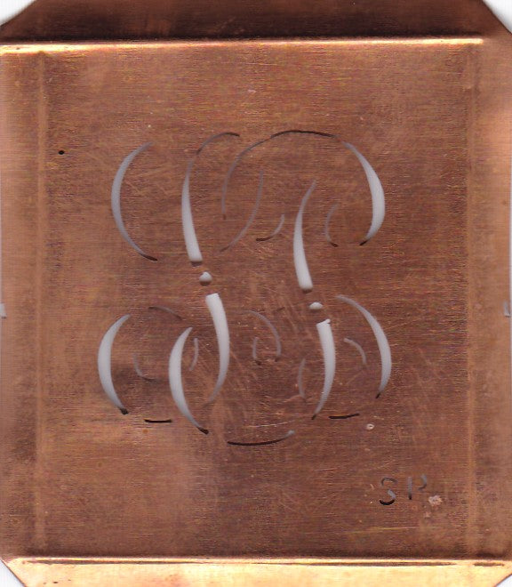 SP - Hübsche alte Kupfer Schablone mit 3 Monogramm-Ausführungen
