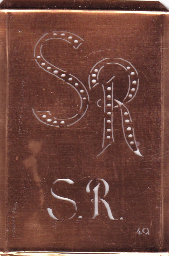 SR - Interessante alte Kupfer-Schablone zum Sticken von Monogrammen