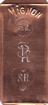 SR - Hübsche alte Kupfer Schablone mit 3 Monogramm-Ausführungen