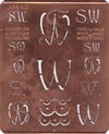 SW - Uralte Monogrammschablone aus Kupferblech