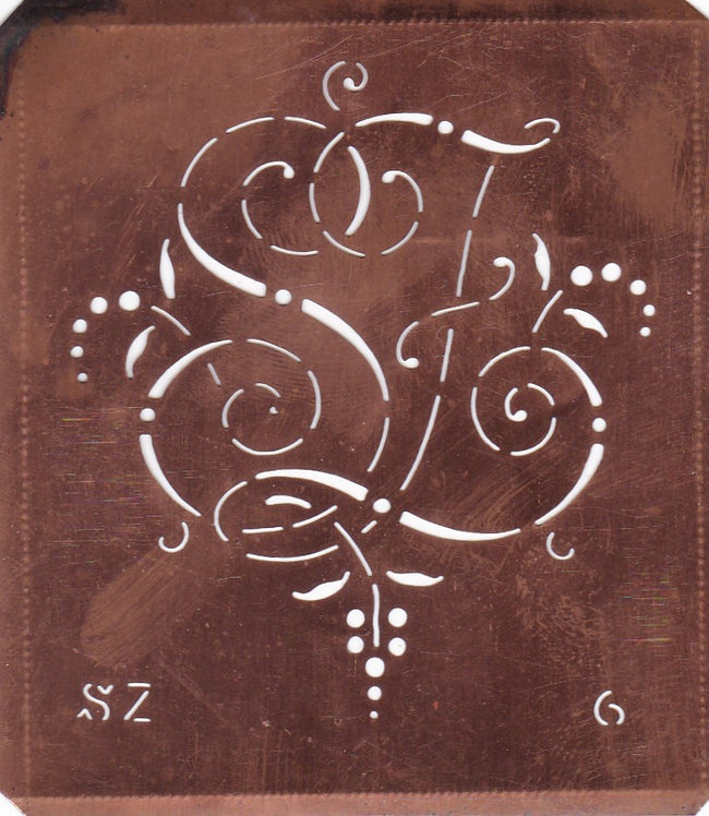 SZ - Interessante Monogrammschablone aus Kupferblech