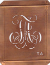 TA - Hübsche alte Kupfer Schablone mit 3 Monogramm-Ausführungen