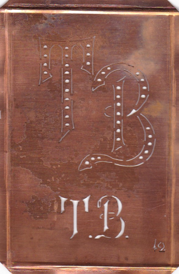 TB - Interessante alte Kupfer-Schablone zum Sticken von Monogrammen