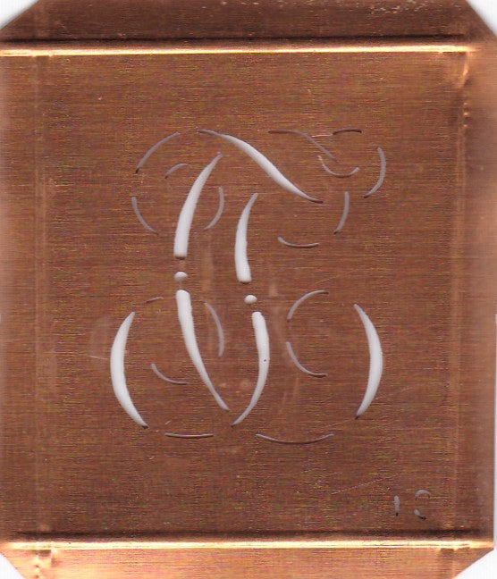 TC - Hübsche alte Kupfer Schablone mit 3 Monogramm-Ausführungen