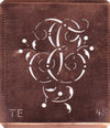 TE - Alte Schablone aus Kupferblech mit klassischem verschlungenem Monogramm 
