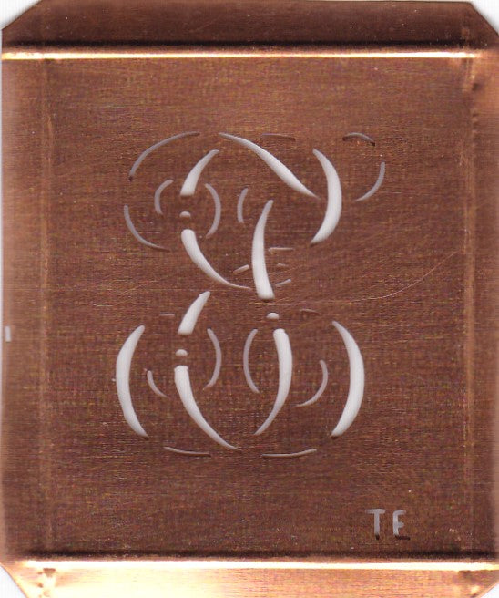TE - Hübsche alte Kupfer Schablone mit 3 Monogramm-Ausführungen