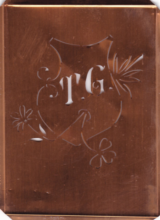 TG - Seltene Stickvorlage - Uralte Wäscheschablone mit Wappen - Medaillon