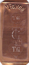 TG - Hübsche alte Kupfer Schablone mit 3 Monogramm-Ausführungen