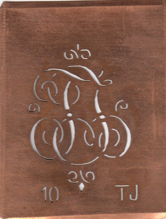 TJ - Alte Monogrammschablone aus Kupfer